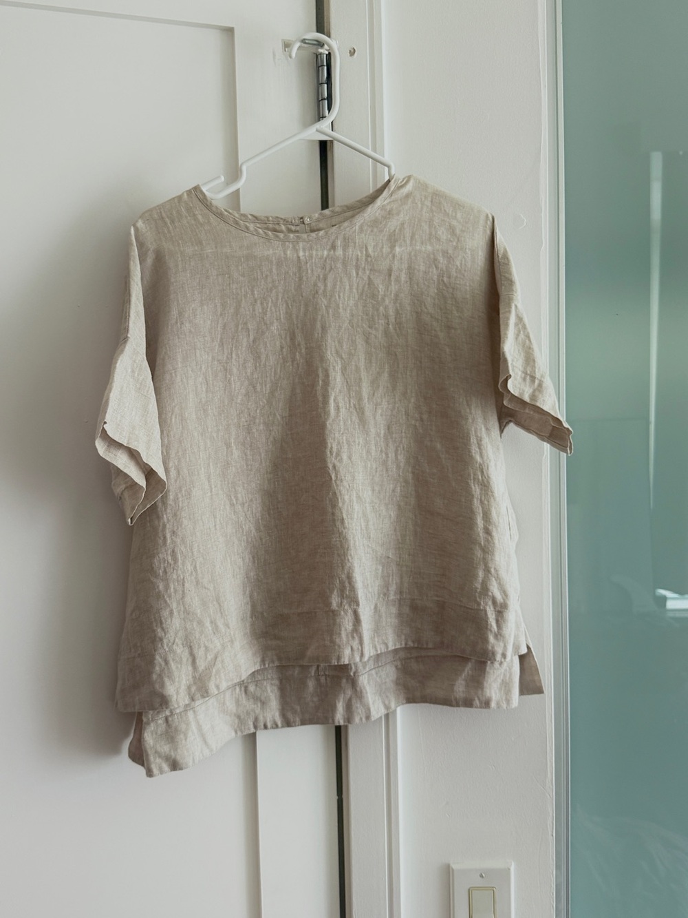 Muji linen Short Sleeve 100% linen Top in Cream size xs/s